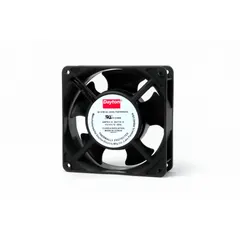 This square axial fan delivers 93 cfm airflow at 0.000 in static pressure. It operates on 115V AC and features a polybutylene terephthalate blade and housing. The fan measures 4 11/16 inches in height and 1 1/2 inches in depth, with terminal connections and an IP33 rating. Suitable for cooling and ventilation in electronic enclosures, control panels, and small equipment.