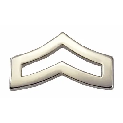 HEROS PRIDE Metal Rank Insignia: CPL. Chevron, 3/4 in, Silver, Metal, Clutch Pin - Metallic Insignia
