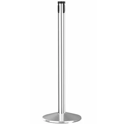 RETRACTA-BELT Belt Barrier Receiver Post: Round Sloped, 40 in Post Ht, Silver - Sloped-Base Receiver Posts for Retractable Belt Barriers