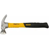 Steel straight-claw hammer with a 20 oz head and 13 in overall length. Features a ribbed grip, graphite handle, and smooth face. Includes overstrike protection for durability. Used for driving and pulling nails in framing, demolition, and general construction