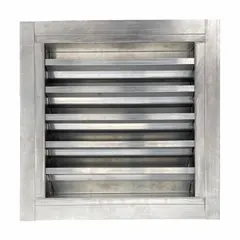 This flush-mount louver is constructed of aluminum with a 1 1/2 in flange width. It is designed for intake applications where drainable adjustable blades manage airflow and provide weather protection. Suitable for use in HVAC and ventilation systems, it supports a maximum air velocity of 1,300 fpm.