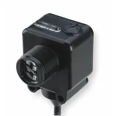 M18 threaded cylindrical photoelectric sensor with non-terminated cable. Operates on 10-30V DC with NPN output and 2 m cable length. Used for object detection in industrial automation, packaging, and material handling applications.