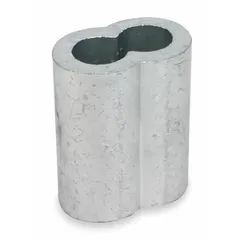 Copper oval sleeve for swaging onto 1/8 in diameter wire rope to form permanent loops or splices. Tin-plated finish provides corrosion resistance. Pack of 25. Used in rigging, towing, and industrial lifting applications.