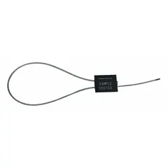 These adjustable-length cable seals feature a 12-inch aluminum cable with 1/16-inch diameter and white marking reading 'Sealed' with random numbering. Supplied in packs of 200, they are used to secure and provide tamper evidence for containers, meters, valves, and similar closure points in utility, logistics, and industrial settings.