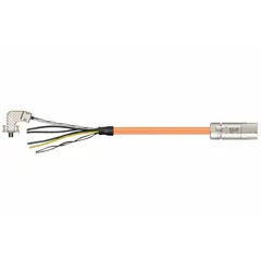 This 60-foot servo hybrid cable cordset features an orange PVC jacket and a conductor configuration of (4xAWG16 (1.5))+(2xAWG18 (0.75))+(1PRxAWG22 (0.34)). Designed for use with Allen-Bradley servo drives and motors, it combines power and feedback signal transmission in a single cable for simplified wiring in industrial automation applications.