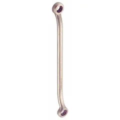 Double-end, 12-point box end wrench with offset design. Nonsparking construction for use in environments where flammable gases or dust are present. Head sizes: 15/16 in and 1-1/16 in. Overall length: 15 in.