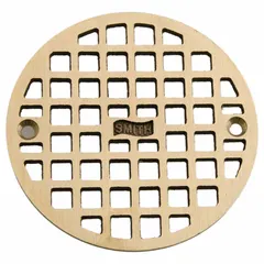 This Class A light-duty floor drain grate is made of bronze with a bronze finish. It has a round shape, 4 3/4 in overall diameter, and 1/4 in overall height. Suitable for low-traffic indoor areas such as commercial or light industrial floor drains.