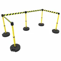 Belt Barrier System: 42 in Post Ht, 15 ft Belt Lg, Black/Yellow, 5 No. of Posts, Pattern, No Message (MPN PL4591)