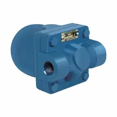 Cast iron in-line float and thermostatic steam trap with 3/4 in FNPT connections. Rated for 1,380 lb/hr capacity at 145 psi maximum pressure and 450°F maximum temperature. Stainless steel float. Designed for horizontal installation. Used to remove condensate and air from steam lines in heating and process systems.