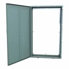 This steel washdown enclosure measures 60 x 36 x 10 inches and is rated NEMA 12/13/3R/4. It features a solid cover with clamp closure, includes a panel, and has no knockouts. Suitable for protecting electrical controls in environments requiring resistance to dust, water, and corrosion.