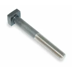 Square-head T-bolt designed for use in 3/4 in T-slots. Features a 3/4"-10 thread and a 3 1/2 in shank length. The square head prevents rotation when securing workpieces or fixtures to machine tables.