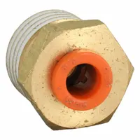 Brass push-to-connect adapter fitting with 1/4" male NPT thread. Connects 3/16" OD polybutylene or brass tubing to threaded ports. Used in pneumatic systems, instrumentation, and fluid handling for leak-free joints