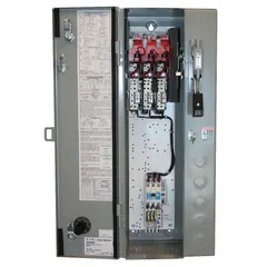 Three-phase fusible starter with electronic overload protection, NEMA Size 2, rated for 600V AC maximum. Features 208V AC coil voltage, Class R fuse acceptance, screw terminals, and auxiliary contacts. Suitable for motor starting and disconnect applications requiring overload protection.