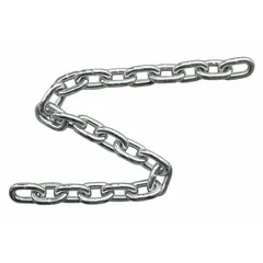 This Grade-30 load-securing chain is made of carbon steel with a galvanized finish for corrosion resistance. It features a straight configuration and is suitable for light-duty load binding, towing, and securing cargo in industrial and agricultural applications.