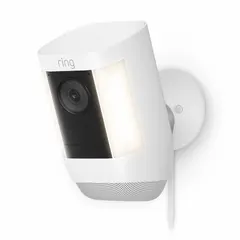 Wireless video surveillance camera with 1080p resolution and a white body. Operates on 2.4 GHz frequency via 802.11 b/g/n network interface. Includes a remote activated security siren. Suitable for outdoor security monitoring and motion-activated recording.