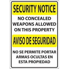 Concealed Carry Sign: Plastic, Adhesive Sign Mounting, 14 in x 10 in Nominal Sign Size (MPN 2829S). Key specifications — Sign Mounting Style: Adhesive; Retroreflective Grade: Not Retroreflective; Glow In The Dark: No.