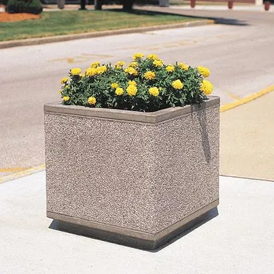 WAUSAU TILE Planter Bollard: Square, Beige, 30 in Overall Ht, 30 in Overall Wd, 30 in Overall Lg - Square Planter Bollards
