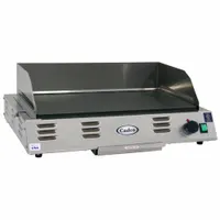 This electric countertop griddle features a 21 in x 12 in stainless steel cooking surface with thermostatic control for precise temperature regulation. It operates on 120V AC and is suitable for commercial cooking applications such as grilling burgers, pancakes, eggs, and vegetables in restaurants, diners, and food-service operations