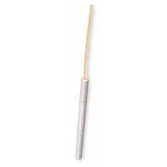 Swaged cartridge heater rated at 120V with a watt density of 42 W/sq in. Diameter 3/8 in, length 1 1/2 in, with 10 in lead length. Used for direct immersion heating in platens, dies, molds, and packaging equipment.