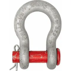 Carbon steel anchor shackle with a round pin design. Working load limit of 19,000 lb and body thickness of 1 1/8 in. Used for connecting lifting slings, chains, or rigging hardware in material handling and industrial lifting applications.