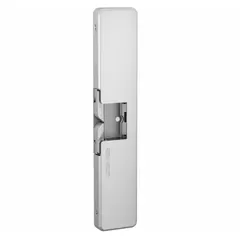 Cylindrical electric strike in stainless steel, 9 in height, 1 3/4 in width. Operates on 12/24V input voltage. Performance Duty Rating 1 - Heavy Duty. Used in access control systems to secure doors, releasing the latch when voltage is applied. Integrates with card readers, keypads, or intercoms for controlled egress in commercial and industrial facilities.