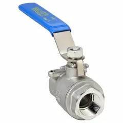 This manual two-way ball valve features a 316 stainless steel straight valve body and a lever handle for on/off flow control. Suitable for industrial piping systems requiring corrosion resistance and reliable shut-off. Valve type: straight, lever-operated.