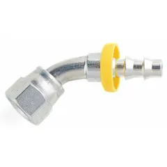 Steel barbed hydraulic hose fitting with JIC female swivel x hose barb male ends. Designed for -10 dash size hose with 1/4 in I.D. Used in hydraulic systems for fluid power transmission in industrial machinery and mobile equipment.