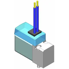 Five-way, two-position solenoid valve from the SYJ3000 series. Single solenoid, 24V DC, 5 ports. Die-cast zinc body. Used for directional control in pneumatic systems to actuate cylinders or other actuators.