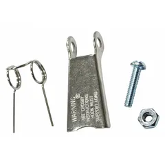 This spring latch from CROSBY is designed for use with hooks in lifting and material handling applications. It features a 2 3/8-inch latch length, 1-inch width, and 1/8-inch eye diameter. Constructed from stainless steel, it offers corrosion resistance for industrial environments.
