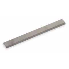 Standard-end scraper blade with 2 1/2 in overall length. Constructed from tungsten carbide for extended cutting life. Used for scraping paint, adhesive, and residue from flat surfaces in maintenance and renovation tasks.