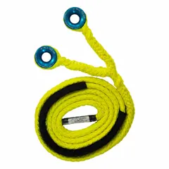 Fixed-length polyester rope sling with a 5/8 in diameter and 12 ft length. Rated working load limit of 2,880 lb. Yellow color for visibility. Used for lifting and rigging in industrial settings.