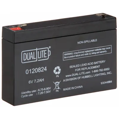DUAL-LITE Battery: Sealed Lead Acid, 6 V Volt, 7.2 Ah Battery Capacity, 4 in Overall Ht - Sealed Lead Acid Emergency & Exit Batteries