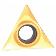 Triangle-shaped indexable turning insert for finishing and light roughing operations on lathes. Suitable for general machining of metals, providing chip control and surface finish. Insert type TPGT110202HP.