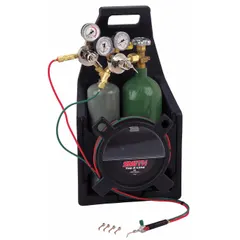 This portable precision soldering and brazing outfit is configured for acetylene fuel gas with a regulator featuring a CGA 200 connection. It is suited for small-scale metal joining and repair tasks requiring controlled flame output, such as those in hobby and jewelry work.