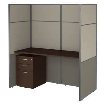 BUSH BUSINESS FURNITURE Office Cubicle with Privacy Panels, Cherry, 61 in Wd - Office Cubicles with Privacy Panels