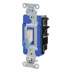 3-way maintained toggle wall switch for controlling a single load from two locations, such as hallways or stairwells. Illuminated design provides visual status indication in low-light environments. Rated 120/277V AC and 15 A. Light Almond finish.