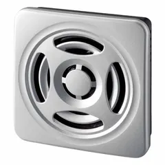 Tone alarm for indoor/outdoor use, operating on 12 to 24V DC with 3.5 W power consumption. Silver finish. Suitable for generating audible signals in industrial environments.
