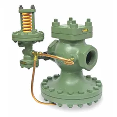 Cast iron general purpose pressure regulator with NPT x NPT connections. Reduces and stabilizes downstream pressure in steam, air, or gas systems. Suitable for industrial processes requiring precise regulation within 20 psi to 150 psi.