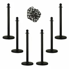Solid-Color Plastic Chain Barrier System, Black Posts, 50 ft Chain, 6 Posts, 71103-6