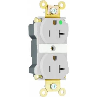 PASS & SEYMOUR Receptacle: Hospital Grade, Duplex, 5-20R, Gray, 125V AC - General Purpose Receptacles