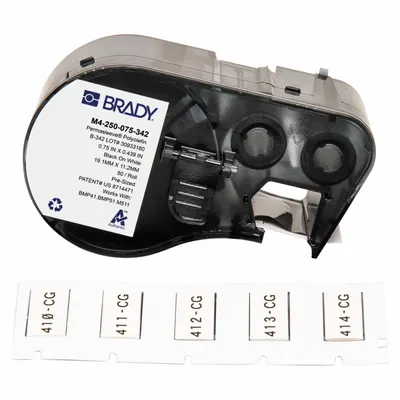 BRADY Sleeve Label: 3/4 in x 7/16 in, Polyolefin, White (Matte) - Brady Precut Sleeve Label Roll Cartridges