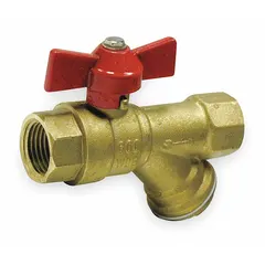 This forged brass tee-style ball valve integrates a stainless steel strainer for inline filtration and flow control. With a 1/2 in nominal valve size, it is suited for plumbing and HVAC systems where space is limited and both shut-off and debris filtering are needed in one compact unit.