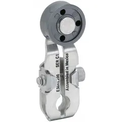 Fixed roller lever arm for E50 series limit switches. Features a rotary lever roller actuator with front roller position and maximum operator length of 1.5 inches. Used in industrial automation and machinery for position detection or motion limiting.