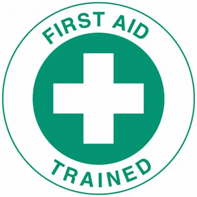 BRADY Hard Hat Label: First Aid Trained, 2 in Dia, English, Non-Reflective, 4 Labels - Safety