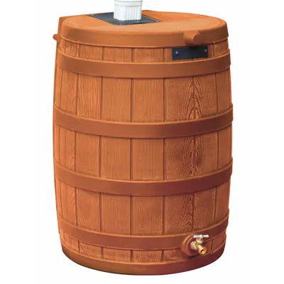 BUSHMAN Rain Barrel: Terra Cotta, 30 in Overall Ht, 23 in Overall Wd, Spigot Included - Rain Barrels