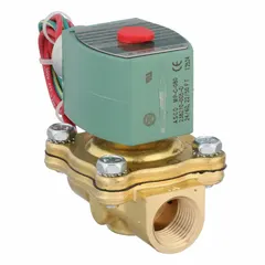 This 2-way, 2-position normally closed solenoid valve operates on 24V AC and features a 1/2 in pipe size. The watertight coil enclosure and high-flow design suit applications requiring reliable on/off control of liquids or gases in environments exposed to moisture or washdown.