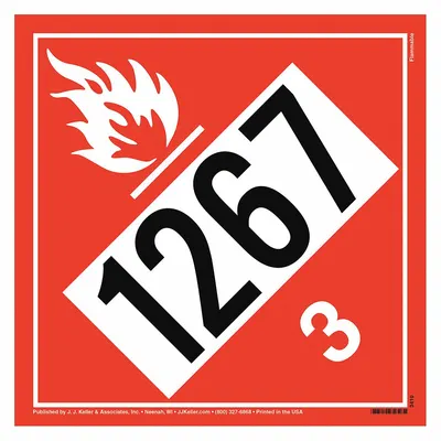 JJ KELLER Container Placard: Flammable Liquid UN 1267, 10 3/4 in x 10 3/4 in - Class 3: Flammable Liquids