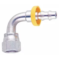 Steel barbed hydraulic hose fitting with JIC female x hose barb male connection. Designed for -8 dash size hose (1/2 in I.D.). Used in hydraulic systems for fluid power transmission in industrial machinery, mobile equipment, and plant maintenance.