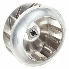 This Dayton blower wheel is a replacement component for HVACR fans and ventilation systems. It is compatible with manufacturer part numbers 4HZ56, 4HZ57, 4HZ58, 4HZ59, and 4YC77. Used to restore airflow in residential and light commercial heating, cooling, and ventilation equipment where the original wheel has worn or failed.