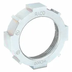 Non-insulated iron bushing with zinc-plated finish for corrosion resistance. Designed for 1/2-inch trade size conduit or cable termination at electrical boxes or enclosures. Overall length of 9/16 inch.
